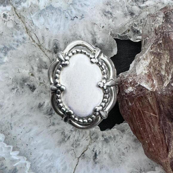 Carolyn Pollack Sterling Silver Oval White Jasper Decorated Ring For Women - Picture 5 of 10